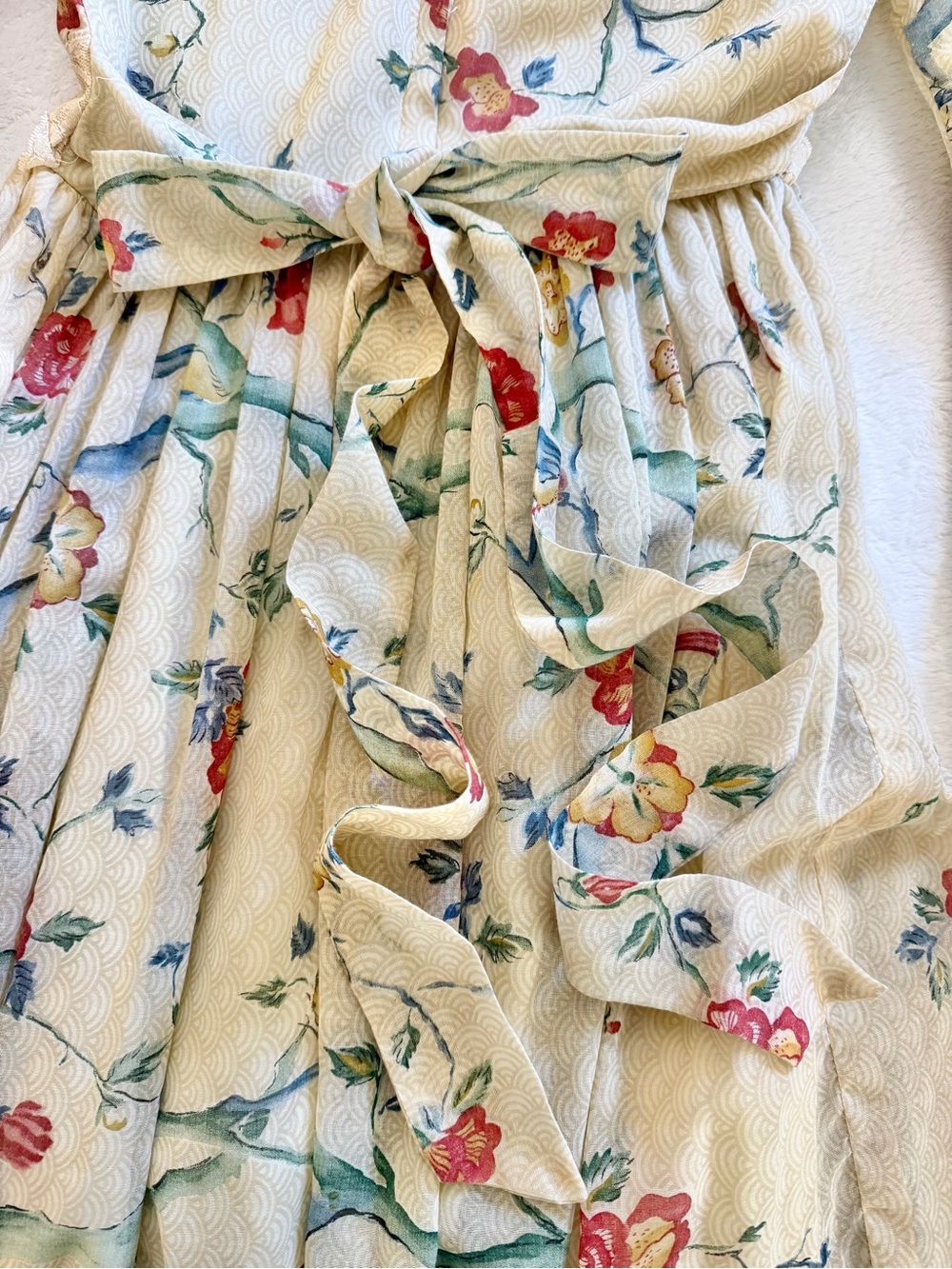Gunne Sax Vintage 1970’s Ivory Floral Bird Print Maxi Prairie Dress Size 9 - Picture 7 of 16